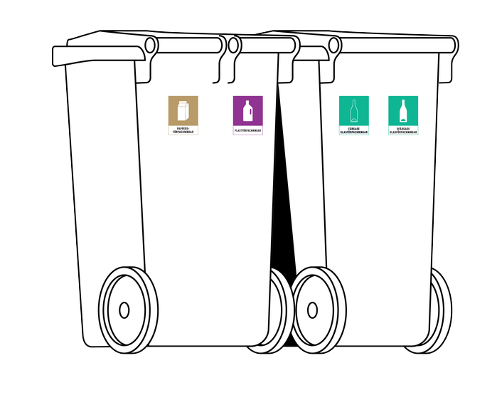 Tecknad bild av två sopkärl bredvid varandra.